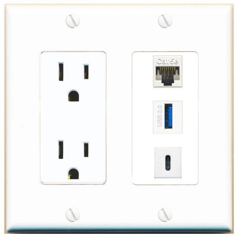 1 CAT5E 1 USB-3 1 USBC Wall Plate [White]