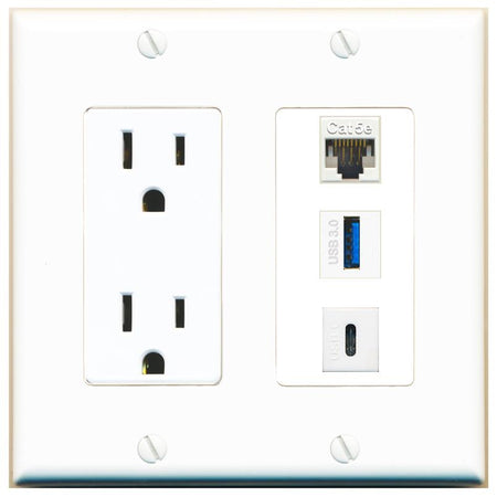 1 CAT5E 1 USB-3 1 USBC Wall Plate [White]