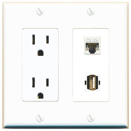 CAT5E USB2 Wall Plate [White]