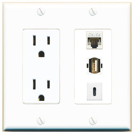 1 CAT5E 1 USB2 1 USBC Wall Plate [White]