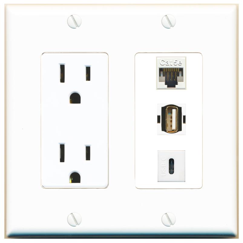 1 CAT5E 1 USB2 1 USBC Wall Plate [White]