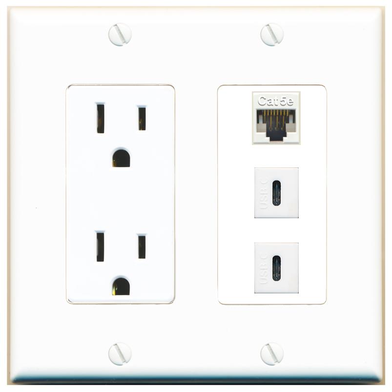 1 CAT5E 2 USBC Wall Plate [White]