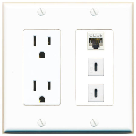 1 CAT5E 2 USBC Wall Plate [White]