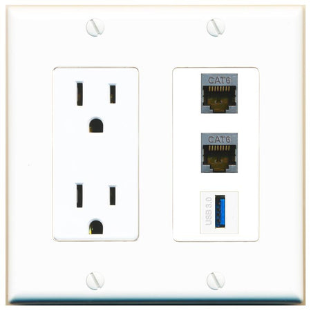 2 CAT6-SHIELDED 1 USB-3 Wall Plate [White]