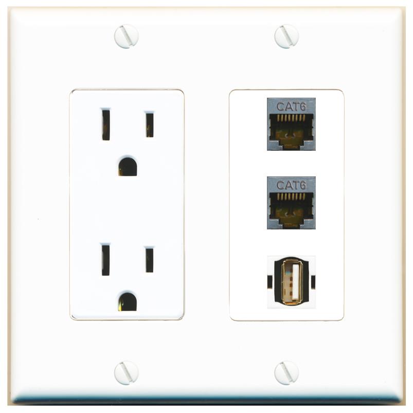 2 CAT6-SHIELDED 1 USB2 Wall Plate [White]