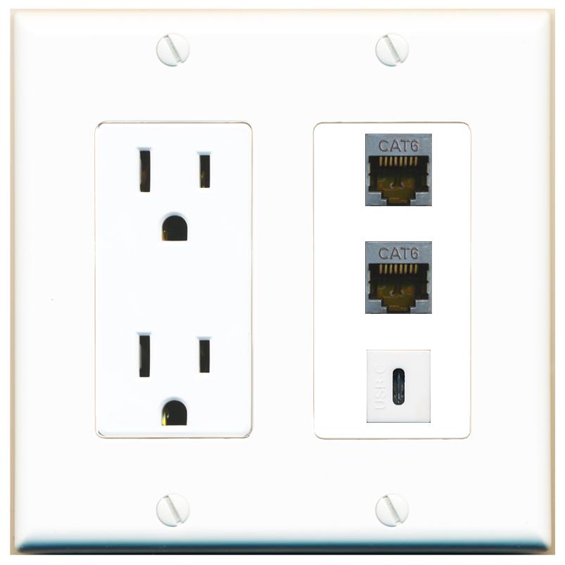 2 CAT6-SHIELDED 1 USBC Wall Plate [White]