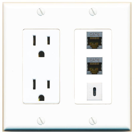 2 CAT6-SHIELDED 1 USBC Wall Plate [White]