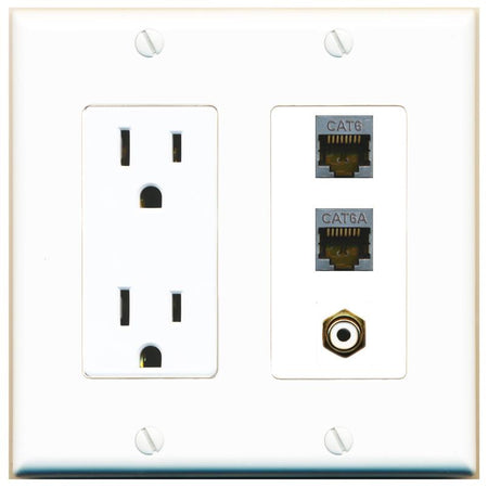 1 CAT6-SHIELDED 1 CAT6A 1 RCA-WHITE Wall Plate [White]