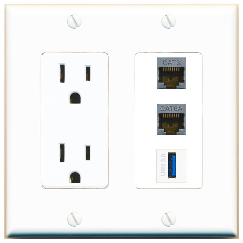 1 CAT6-SHIELDED 1 CAT6A 1 USB-3 Wall Plate [White]