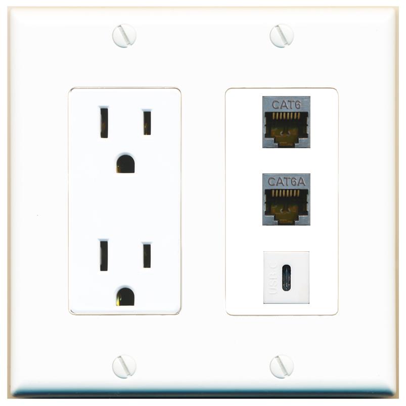 1 CAT6-SHIELDED 1 CAT6A 1 USBC Wall Plate [White]
