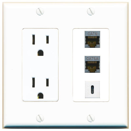 1 CAT6-SHIELDED 1 CAT6A 1 USBC Wall Plate [White]