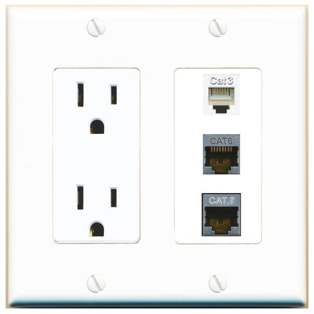 1 CAT6-SHIELDED 1 CAT7 1 PHONE Wall Plate [White]