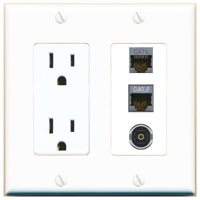 1 CAT6-SHIELDED 1 CAT7 1 TOSLINK Wall Plate [White]