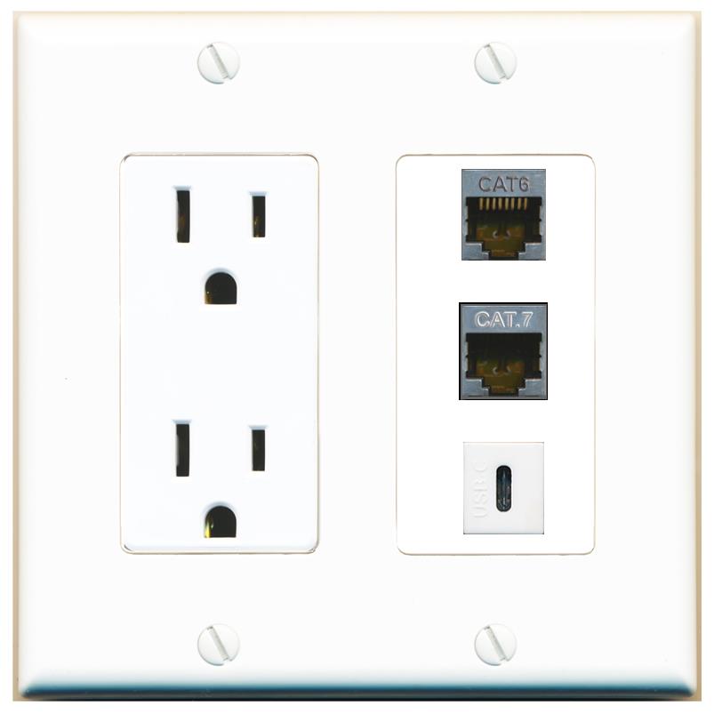 1 CAT6-SHIELDED 1 CAT7 1 USBC Wall Plate [White]