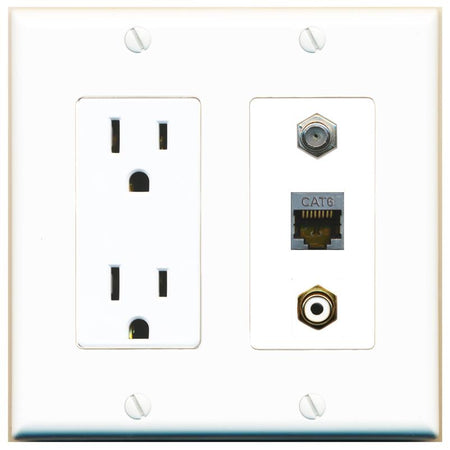 1 CAT6-SHIELDED 1 COAX 1 RCA-WHITE Wall Plate [White]