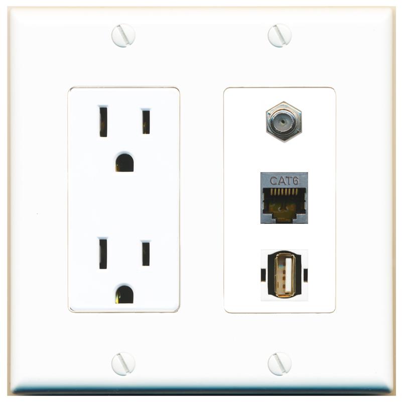 1 CAT6-SHIELDED 1 COAX 1 USB2 Wall Plate [White]