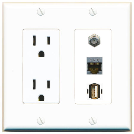 1 CAT6-SHIELDED 1 COAX 1 USB2 Wall Plate [White]
