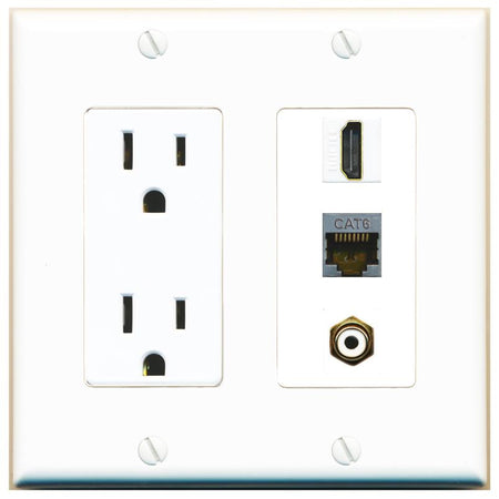 1 CAT6-SHIELDED 1 HDMI 1 RCA-WHITE Wall Plate [White]