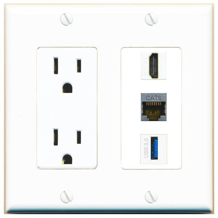 1 CAT6-SHIELDED 1 HDMI 1 USB-3 Wall Plate [White]