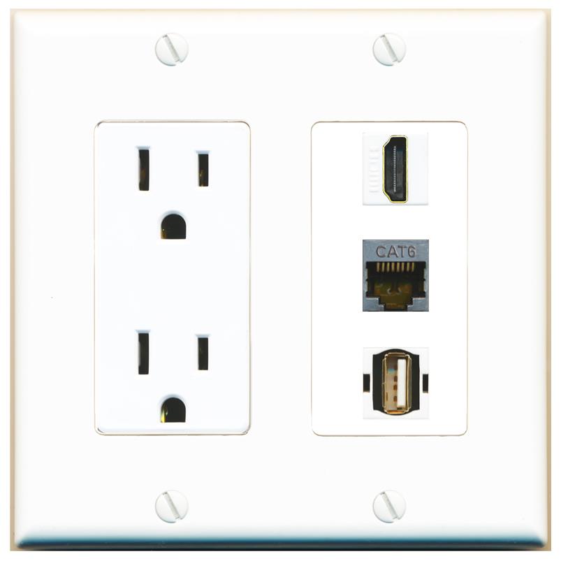 1 CAT6-SHIELDED 1 HDMI 1 USB2 Wall Plate [White]