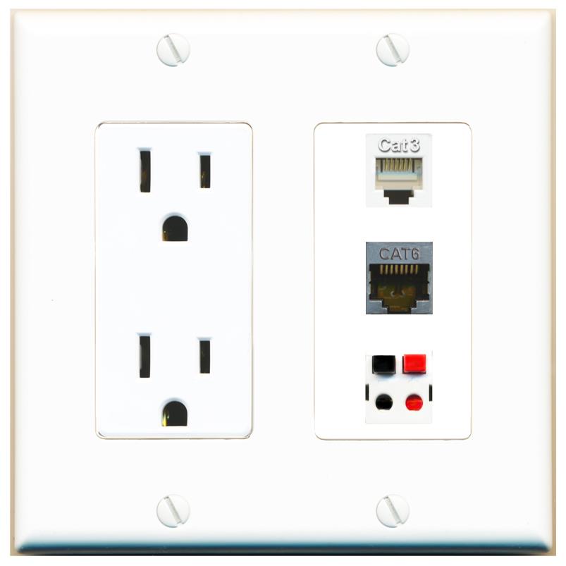 1 CAT6-SHIELDED 1 PHONE 1 SPEAKER Wall Plate [White]