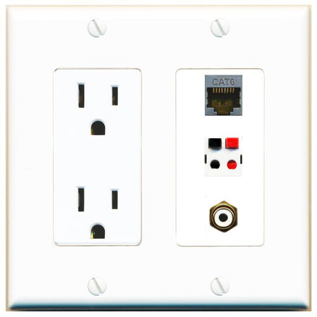 1 CAT6-SHIELDED 1 RCA-WHITE 1 SPEAKER Wall Plate [White]