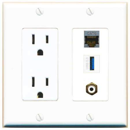 1 CAT6-SHIELDED 1 RCA-WHITE 1 USB-3 Wall Plate [White]