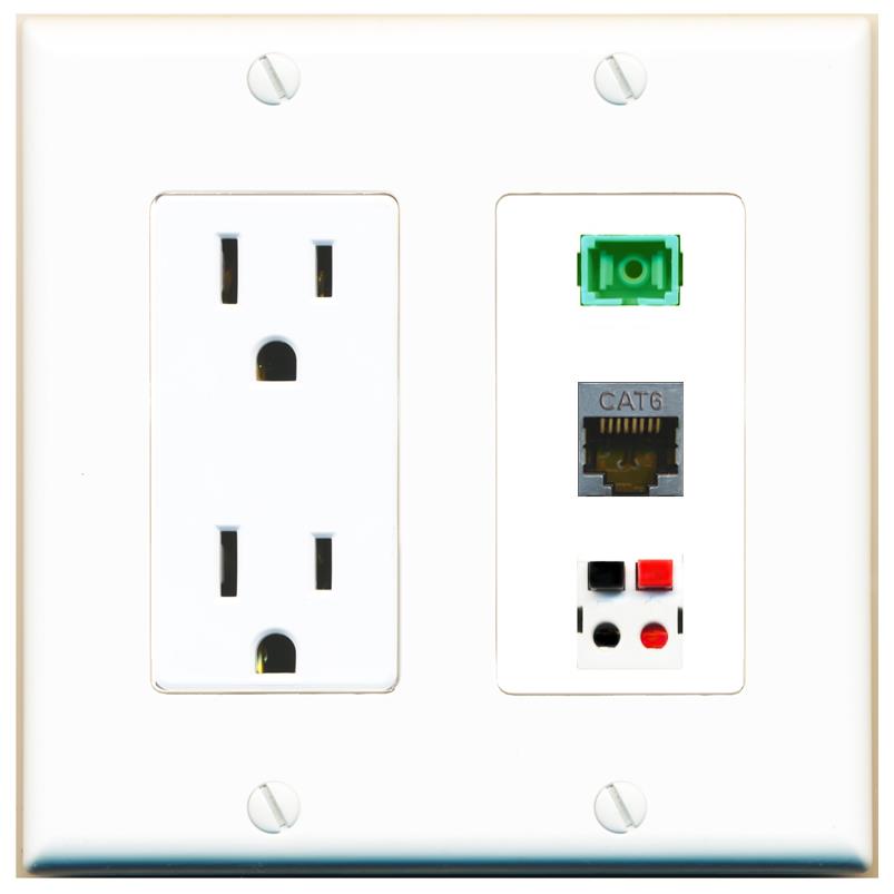 1 CAT6-SHIELDED 1 SC-APC-SX 1 SPEAKER Wall Plate [White]