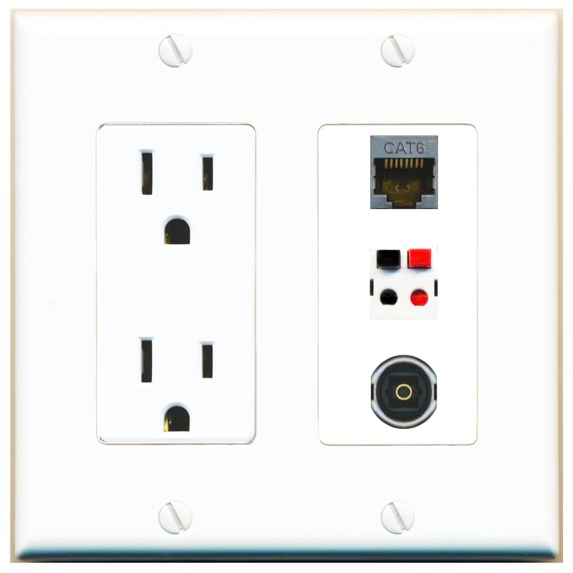 1 CAT6-SHIELDED 1 SPEAKER 1 TOSLINK Wall Plate [White]