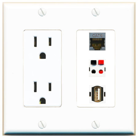 1 CAT6-SHIELDED 1 SPEAKER 1 USB2 Wall Plate [White]