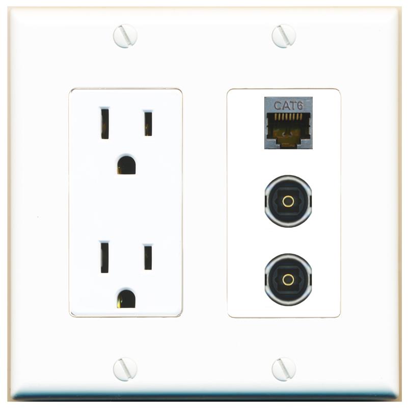 1 CAT6-SHIELDED 2 TOSLINK Wall Plate [White]