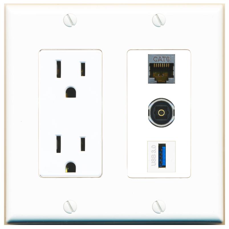 1 CAT6-SHIELDED 1 TOSLINK 1 USB-3 Wall Plate [White]