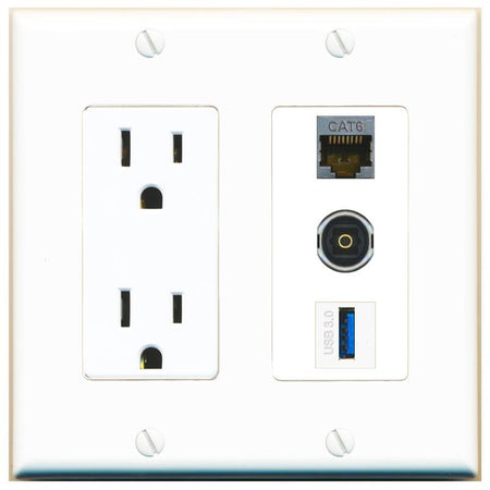 1 CAT6-SHIELDED 1 TOSLINK 1 USB-3 Wall Plate [White]