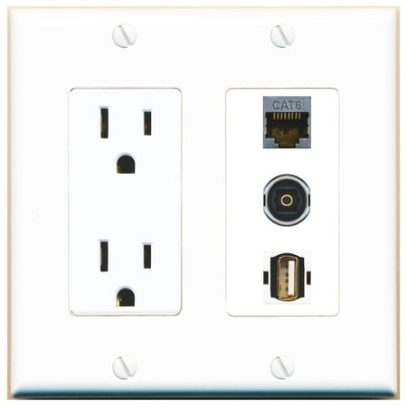 1 CAT6-SHIELDED 1 TOSLINK 1 USB2 Wall Plate [White]