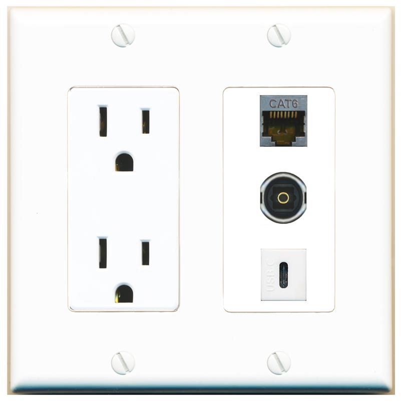 1 CAT6-SHIELDED 1 TOSLINK 1 USBC Wall Plate [White]