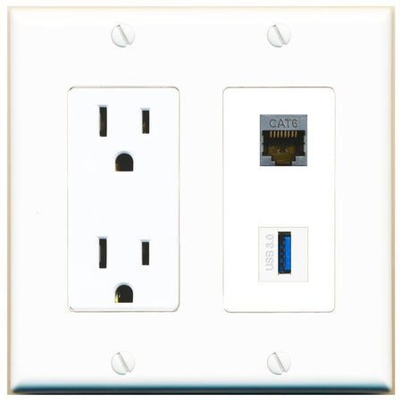 CAT6-SHIELDED USB-3 Wall Plate [White]