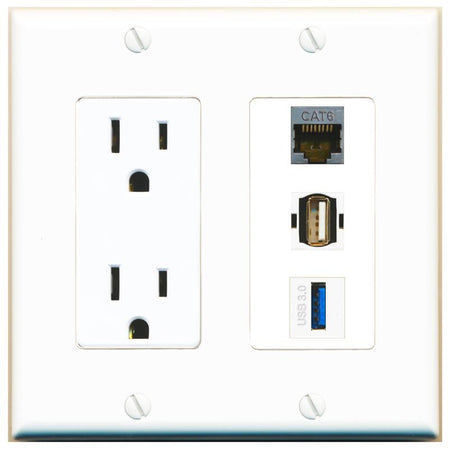 1 CAT6-SHIELDED 1 USB-3 1 USB2 Wall Plate [White]