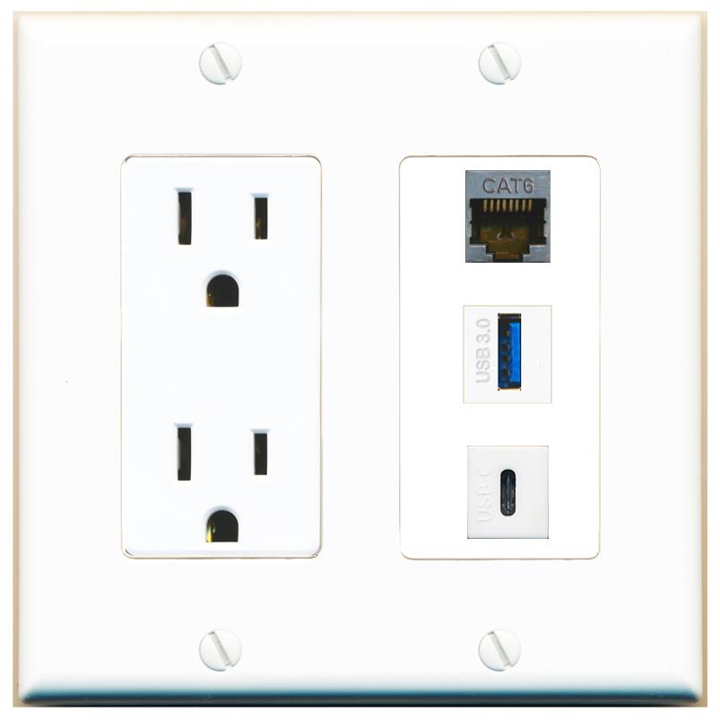 1 CAT6-SHIELDED 1 USB-3 1 USBC Wall Plate [White]