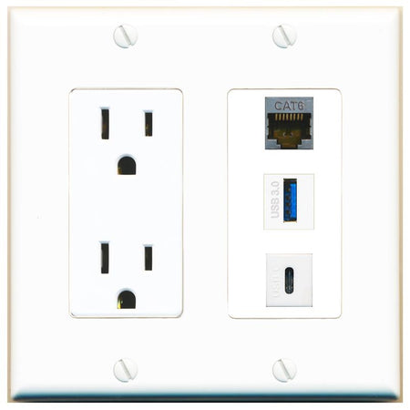 1 CAT6-SHIELDED 1 USB-3 1 USBC Wall Plate [White]