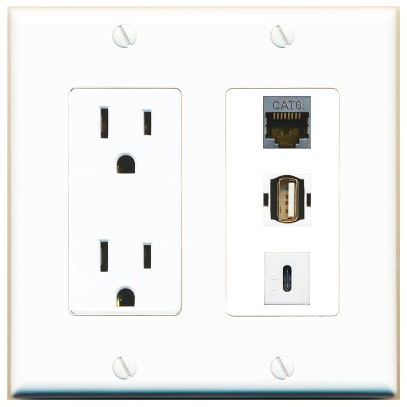 1 CAT6-SHIELDED 1 USB2 1 USBC Wall Plate [White]