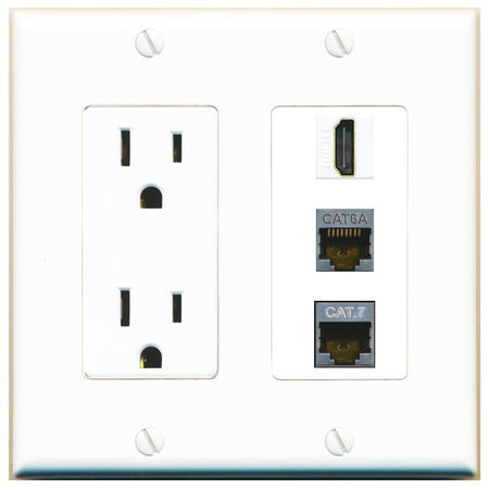 1 CAT6A 1 CAT7 1 HDMI Wall Plate [White]