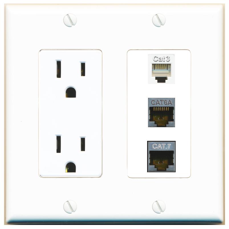 1 CAT6A 1 CAT7 1 PHONE Wall Plate [White]