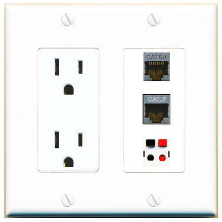 1 CAT6A 1 CAT7 1 SPEAKER Wall Plate [White]