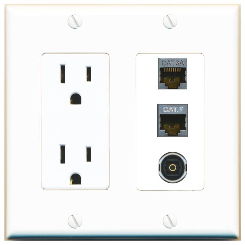 1 CAT6A 1 CAT7 1 TOSLINK Wall Plate [White]