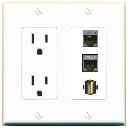 1 CAT6A 1 CAT7 1 USB2 Wall Plate [White]