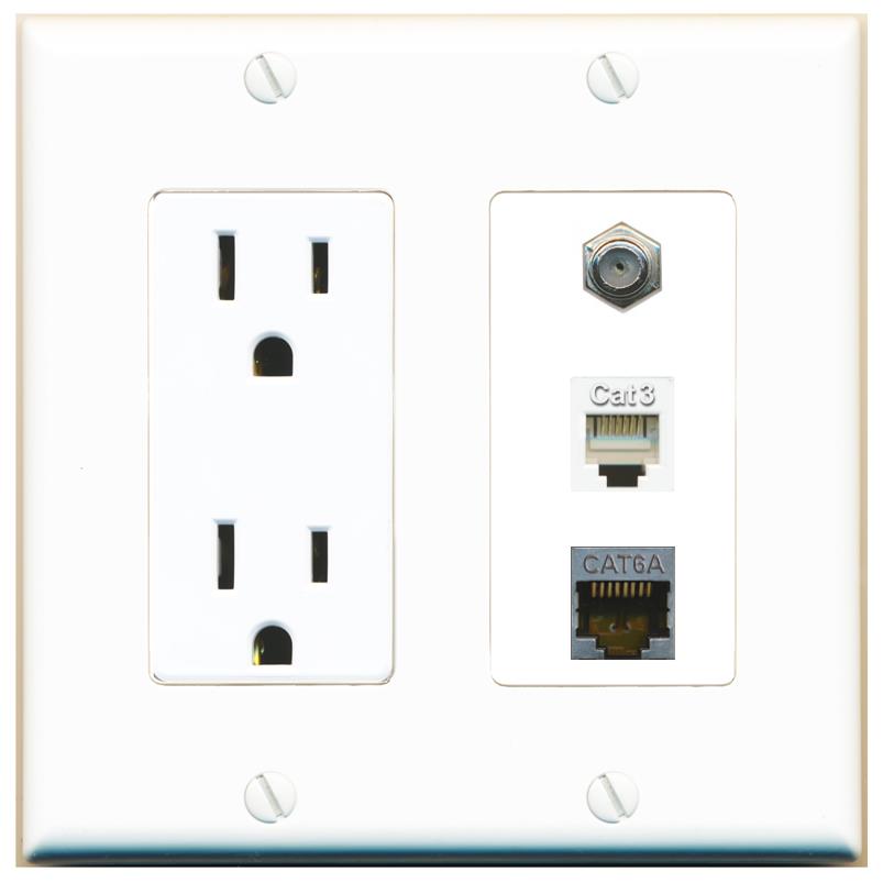 1 CAT6A 1 COAX 1 PHONE Wall Plate [White]
