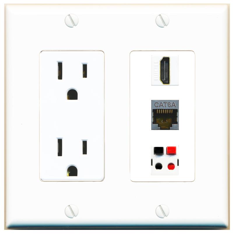 1 CAT6A 1 HDMI 1 SPEAKER Wall Plate [White]