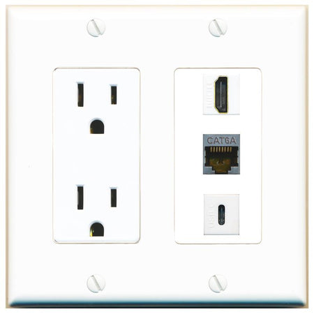 1 CAT6A 1 HDMI 1 USBC Wall Plate [White]