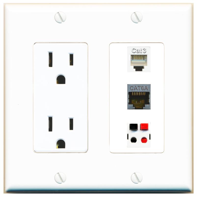 1 CAT6A 1 PHONE 1 SPEAKER Wall Plate [White]