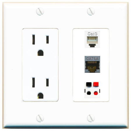 1 CAT6A 1 PHONE 1 SPEAKER Wall Plate [White]